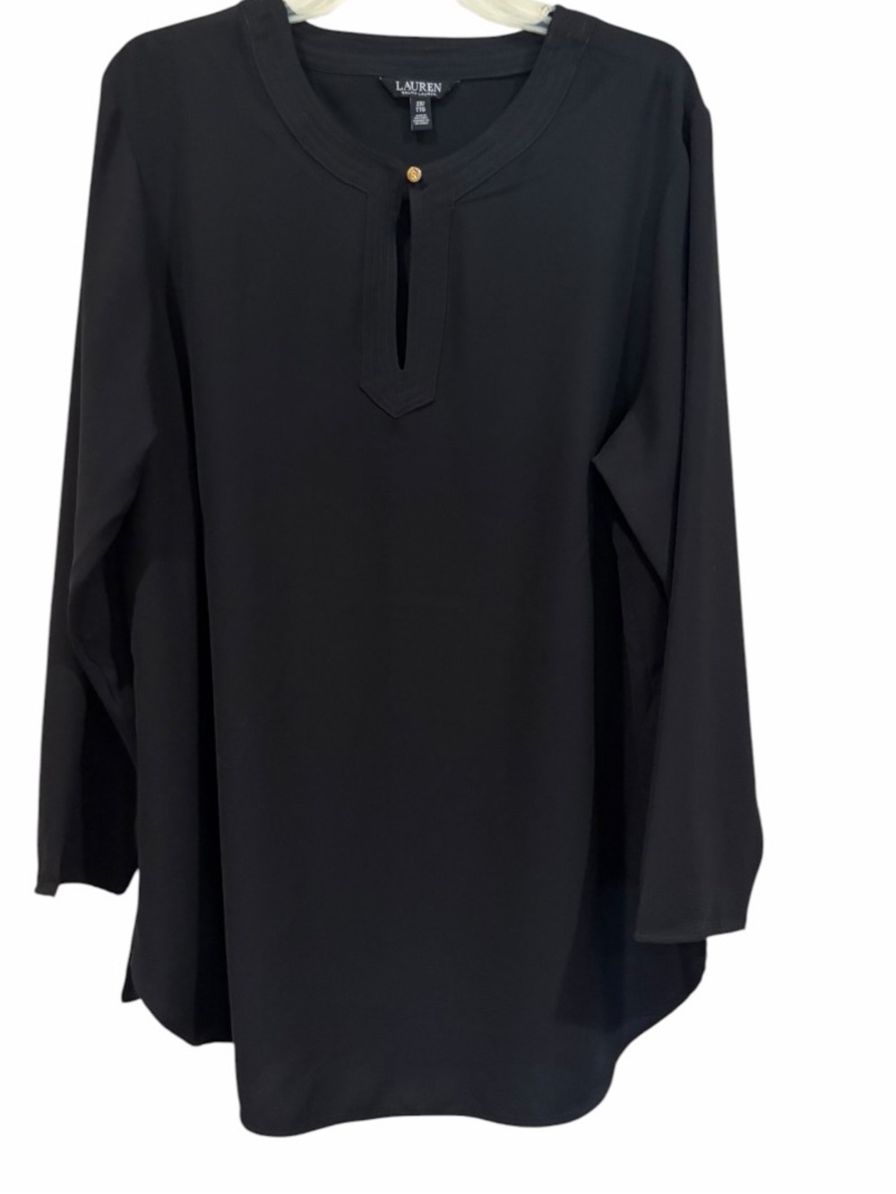 Ralph Lauren Black Long-Sleeve Keyhole Tunic Shirt blouse plus size 2X